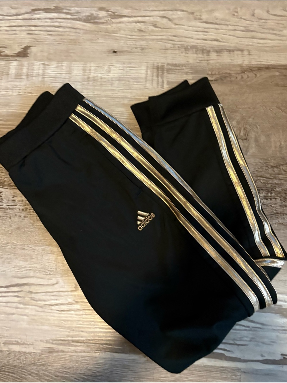 adidas Kids Black Joggers with Metallic Gold Stripes